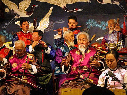 Elderly Naxi musicians performing Naxi Ancient Music
